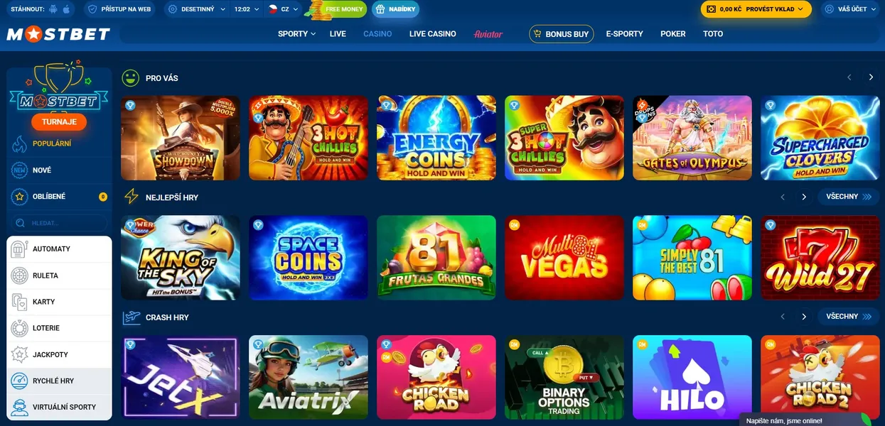 Hry kasina v Mostbet